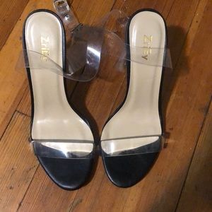 Clear black mid low heels